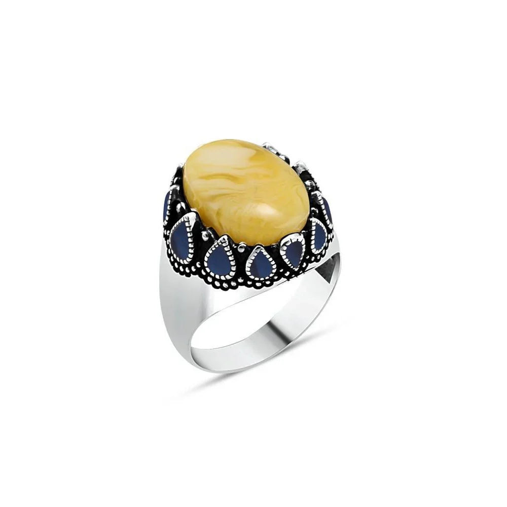 Sari Edges Blue Enamel Men's Ring