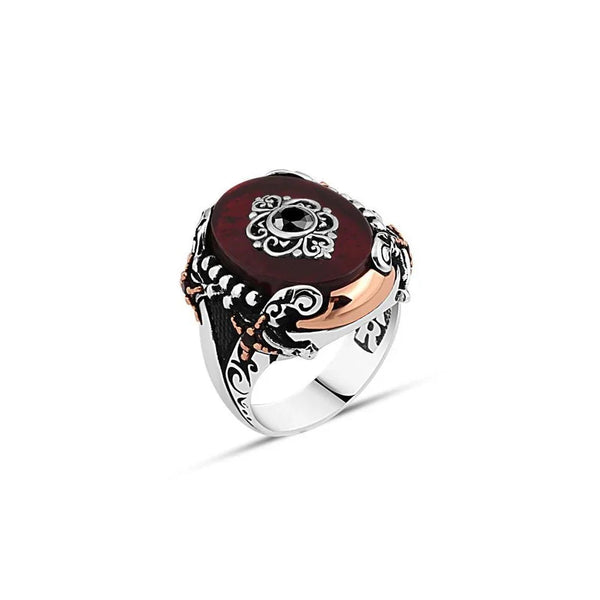 Sari Stone Men's Ring With Zircon Stone Motive In The Middle And Edge Sword