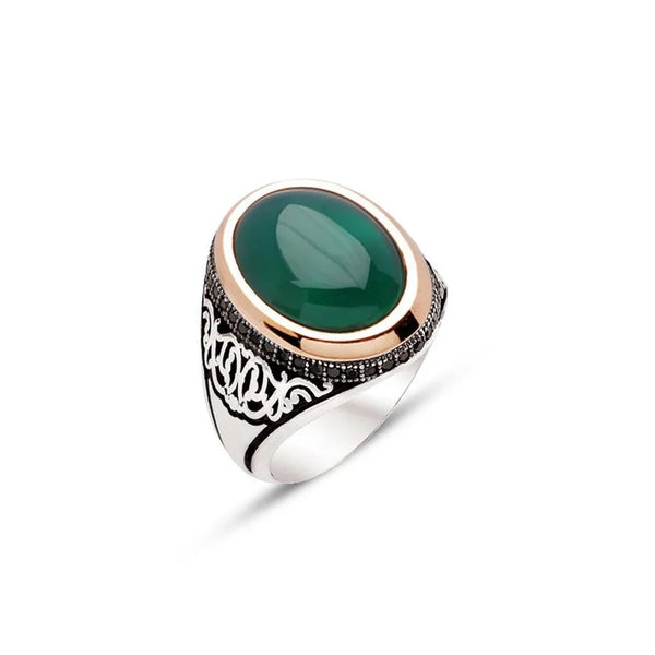 Silver Green Red Hood Stone Side Black Zircon Stone Men's Ring