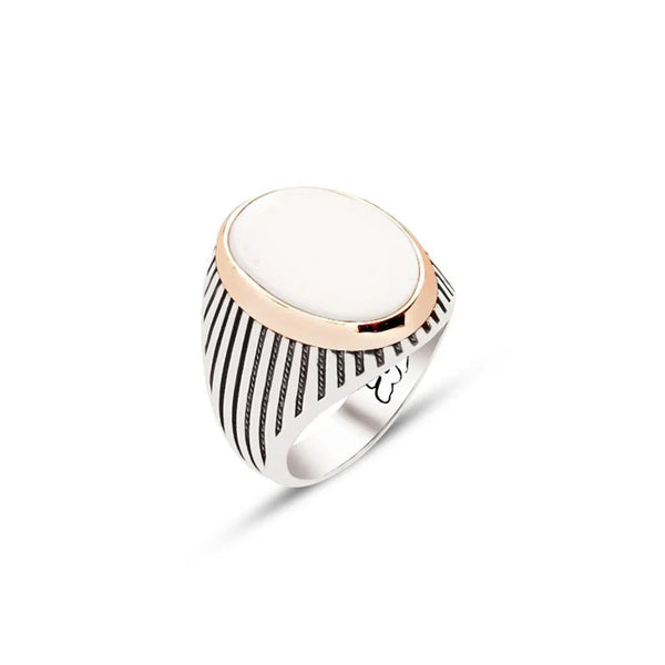 Silver Pearl Stone Men's Ring