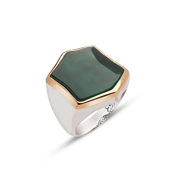 Silver Special Cut Green Red Stone Men's Ring