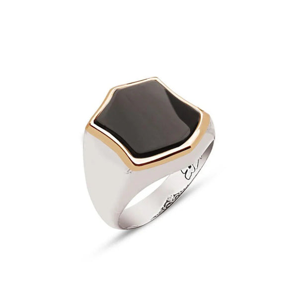 Silver Special Cut Onyx Natural Stone Men's Men's Ring