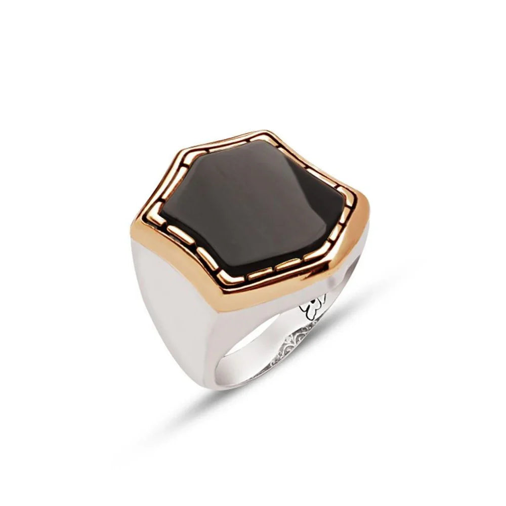 Silver Special Cut Onyx Stone Men's Ring