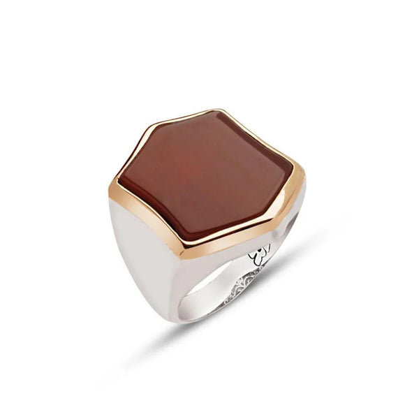 Silver Special Cut Red Stone Men's Ring