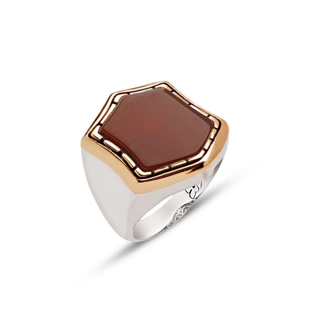 Silver Special Cut Red Stone Men's Ring