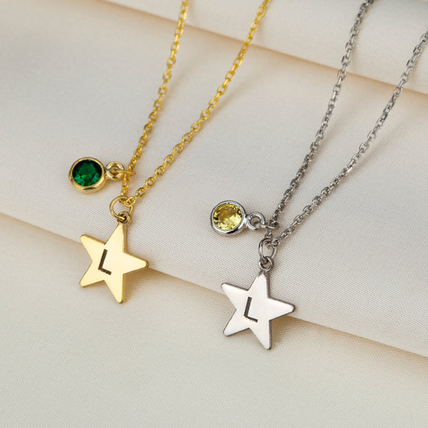 Star Letter Necklace With Birth Stone