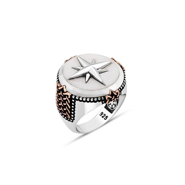 Star On Mother Of Pearl Stone Men's Ring