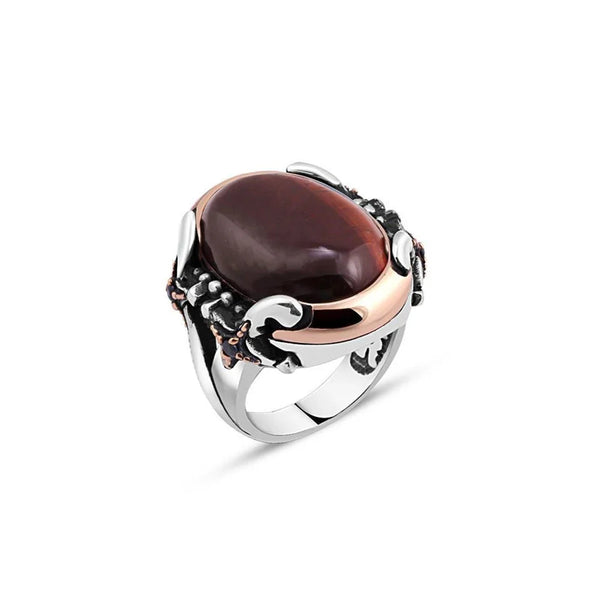 Tiger Eye Stone Edged Sword Men's Ring