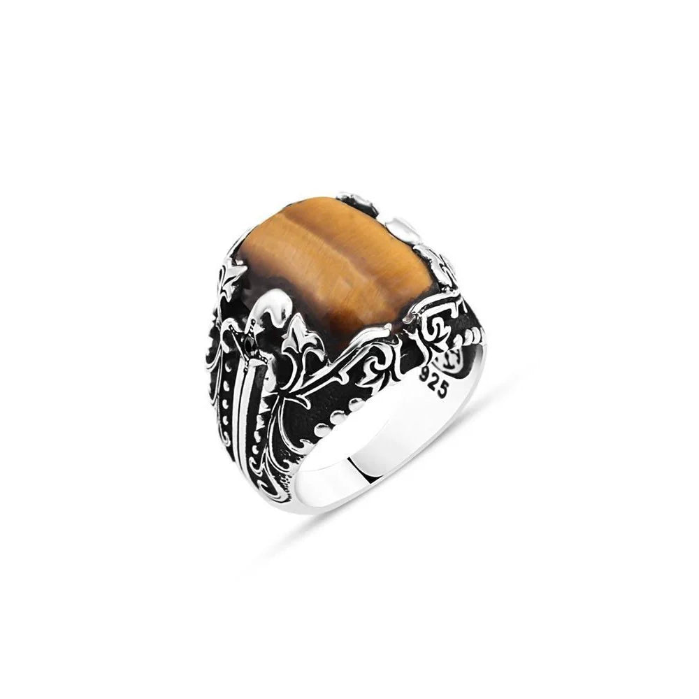 Tiger Eye Stone Men's Ring