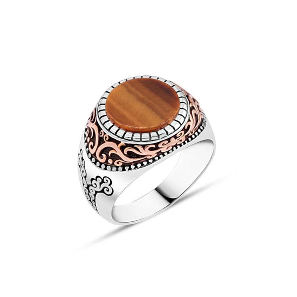 Tiger Eye Stone Men's Ring