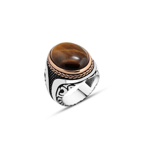 Tiger Eye Stone Men's Ring