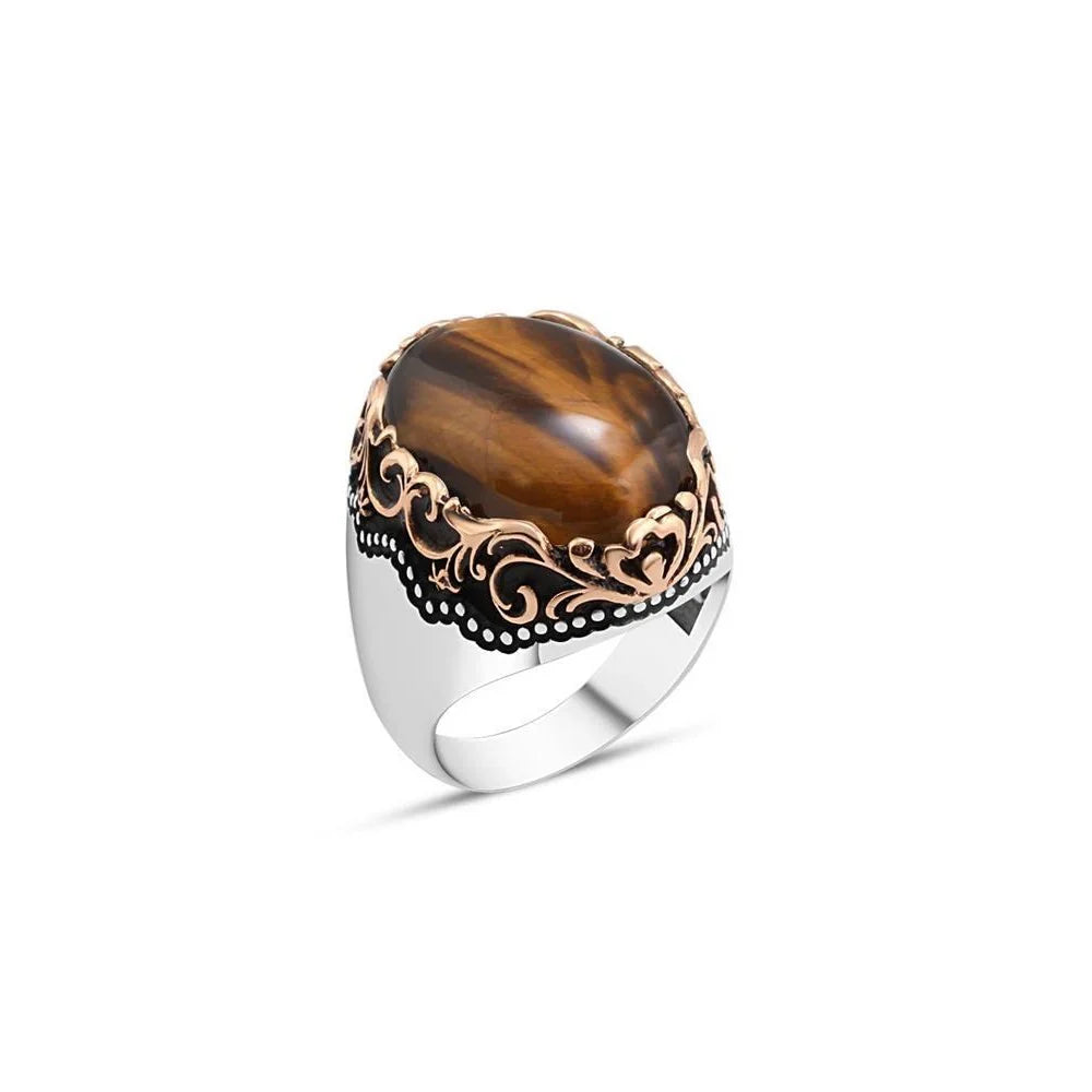 Tiger Eye Stone Men's Ring