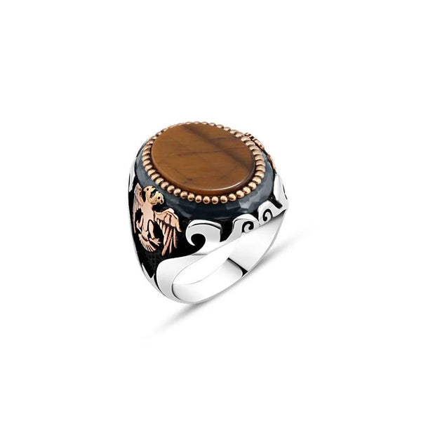 Tiger Eye Stone Side Seljuk Karata Men's Ring