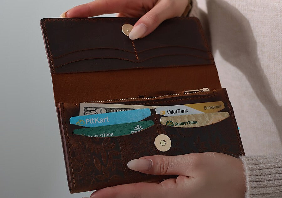 Craftivor women's long leather wallet with card and cash storage